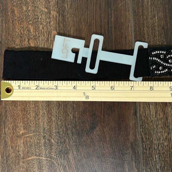 Loft Black Rhinestone Stretchy Belt Back Snap Closure Boho Minimalist - Picture 12 of 15